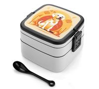 VstaDank A Dog Sitting Double-Layer Bento Lunch Box with Spoon 1000ML Leak-Proof Lunch Box for Men And Women Lunchbox with Handle Lunch Container Reusable Lunch Container for Office