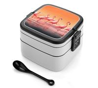 VstaDank A Flock of Flamingos Double-Layer Bento Lunch Box with Spoon 1000ML Leak-Proof Lunch Box for Men And Women Lunchbox with Handle Lunch Container Reusable Lunch Container for Office