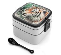 VstaDank A Hand Drawn Tiger Double-Layer Bento Lunch Box with Spoon 1000ML Leak-Proof Lunch Box for Men And Women Lunchbox with Handle Lunch Container Reusable Lunch Container for Office