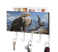 VstaDank A Lone Eagle Key Holder Wall Mount Easy Installation Key Racks with Tray Farmhouse Wall Shelf with 5 Hooks Self Adhesive Key Hanger and Mail Holder for Entryway Home Decor