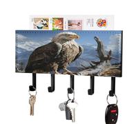 VstaDank A Lone Eagle Key Holder Wall Mount Easy Installation Key Racks with Tray Farmhouse Wall Shelf with 5 Hooks Self Adhesive Key Hanger and Mail Holder for Entryway Home Decor
