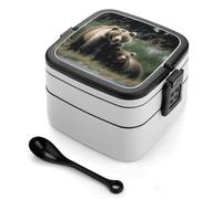 VstaDank A Mother And A Cub Bears Double-Layer Bento Lunch Box with Spoon 1000ML Leak-Proof Lunch Box for Men And Women Lunchbox with Handle Lunch Container Reusable Lunch Container for Office