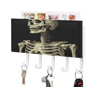 VstaDank A Skeleton Key Holder for Wall Mount with 5 Hooks Decorative Key and Mail Holder Farmhouse Wall Hooks with Shelf PU Leather Key Rack with Mail Holders for Entryway Home
