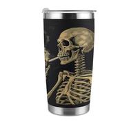 VstaDank A Skeleton with Burning Cigarette Tumbler with Straw Stainless Steel Travel Mugs Vacuum Insulated Mug 20 Oz Double Wall Coffee Mug Leak Proof Reusable Coffee Cup Keeps Cold And Hot for Tea