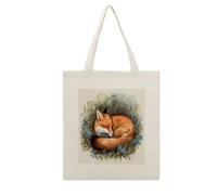 VstaDank A Sleeping Fox Canvas Tote Bag Reusable Grocery Shopping Bags with Handle Big Capacity Shoulder Bag Economical Cotton Totes with Interior Pocket for Women 16x13 Inch