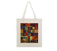 VstaDank Abstract Art Squares Canvas Tote Bag with Handles Extremely Sturdy Reusable Shopping Bag Lightweight Foldable Cotton Cloth Grocery Bags Magic Aesthetic Tote Bag for Women Travel