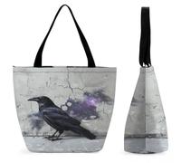 VstaDank Aesthetic Shoulder Bag Handbag with Zipper Reusable Grocery Bag | Crow on The Ground Tote Bag for Women Large Capacity Cloth Fashion Shopping Bag for Travel Work Daily Use