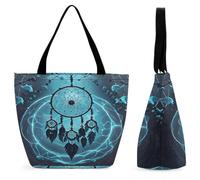 VstaDank Aesthetic Shoulder Bag Handbag with Zipper Reusable Grocery Bag | Dark Dream Catcher Tote Bag for Women Large Capacity Cloth Fashion Shopping Bag for Travel Work Daily Use
