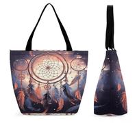 VstaDank Aesthetic Shoulder Bag Handbag with Zipper Reusable Grocery Bag | Native American Dream Catcher Tote Bag for Women Large Capacity Cloth Fashion Shopping Bag for Travel Work Daily Use