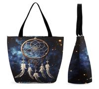 VstaDank Aesthetic Shoulder Bag Handbag with Zipper Reusable Grocery Bag | White Fantasy Dream Catcher Tote Bag for Women Large Capacity Cloth Fashion Shopping Bag for Travel Work Daily Use