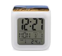 VstaDank Africa Wildlife Giraffes Alarm Clock with 7 Color Changing Night Light Date Temp Display Wake Clocks LED Display Digital Clock Electric Desk Clocks for Living Office Bedroom Decor