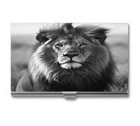 VstaDank African Lion Black And White Business Card Case for Men & Women Professional Aluminum Alloy Business Card Holder Slim Flip Cover Card Wallet Ultra-thin Metal Business Card Organizer