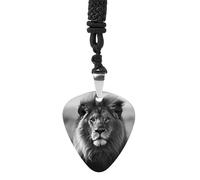 VstaDank African Lion Black And White Guitar Pick Necklace Guitar Pick Holder Hip Hop Punk Music Necklace Guitar Pendant Stainless Steel R&B Music Jewelry for Women Men Music Lovers