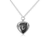 VstaDank African Lion Black And White Urn Necklace for Ashes Personalized Pet Cremation Jewelry for Ashes Pendant Heart Urn Necklace Memorial Keepsake Jewelry for Pet Dog Cat Ashes Necklace