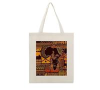 VstaDank African Map Ethnic Pattern Canvas Tote Bag Economical Cotton Tote Bags with Handle Lightweight Medium Reusable Grocery Shopping Cloth Bags Bridesmaids Totes for Women 16x13 Inch