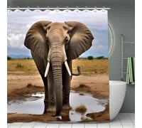 VstaDank African Wild Animals Elephant Shower Curtain 71x71 Heavy Duty Polyester Cloth Bath Curtain with Hooks Thick Waterproof Shower Liner Fun Magic Decorative Bathroom Curtains for Bathtub