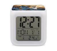 VstaDank African Wildlife Tiger Alarm Clock with 7 Color Changing Night Light Date Temp Display Wake Clocks LED Display Digital Clock Electric Desk Clocks for Living Office Bedroom Decor