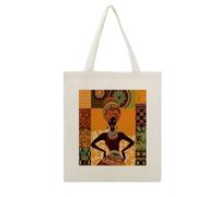 VstaDank African Woman Canvas Tote Bag with Handles Extremely Sturdy Reusable Shopping Bag Lightweight Foldable Cotton Cloth Grocery Bags Magic Aesthetic Tote Bag for Women Travel