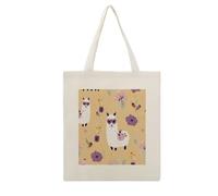 VstaDank Alpaca And Bee Canvas Tote Bag with Handles Extremely Sturdy Reusable Shopping Bag Lightweight Foldable Cotton Cloth Grocery Bags Magic Aesthetic Tote Bag for Women Travel
