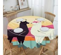VstaDank Alpacas in Love in The Mountains Round Tablecloth 60 Inch Easy to Clean Circle Table Cover Thick Decorative Round Polyester Table Cloth for Dining Kitchen Party Farmhouse Outdoor