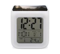 VstaDank Alpine Forest Alarm Clock Sleep Trainer 7 Color Changing Night Light Modern Touch Bedside Lamp Fashion Digital Clock with Temperature Display Wake Clocks for Loud Alarm