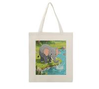 VstaDank An Elephant Taking A Bath Canvas Tote Bag Shopping Bags Handbag