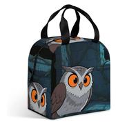 VstaDank An Owl Catching Mice Lunch Bag Insulation Up,Cooler Bag with Storage Pocket,Lunch Box for Reusable Easy to Fold