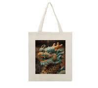 VstaDank Ancient Chinese Dragon Canvas Tote Bag with Handles Extremely Sturdy Reusable Shopping Bag Lightweight Foldable Cotton Cloth Grocery Bags Magic Aesthetic Tote Bag for Women Travel