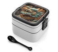 VstaDank Ancient Chinese Dragon Double-Layer Bento Lunch Box with Spoon 1000ML Leak-Proof Lunch Box for Men And Women Lunchbox with Handle Lunch Container Reusable Lunch Container for Office
