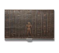 VstaDank Ancient Egyptian Hieroglyph Business Card Holder Slim Name Cards Holder Aluminum Alloy Flip Cover Credit Cards Wallet Pocket Metal Case Professional Metal Business Card Case for Work