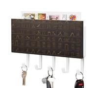 VstaDank Ancient Egyptian Hieroglyph Key Holder for Wall Key Holder Wall Mount Adhesive with Mail Organizer Tray Adhesive Metal Key Rack with 5 Hooks Hanger PU Leather Key Hanger for Entryway