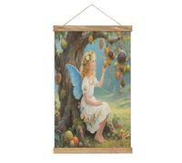 VstaDank Ancient Tree Flower Fairy Hanging Poster with Wooden Frame Modern Linen Hanging Painting Retro Style Wall Decor Art Painting for Living Room,Bedroom Decor Poster Frame 20.4x13.1inch
