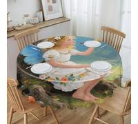VstaDank Ancient Tree Flower Fairy Round Tablecloth Wipeable Round Polyester Tablecloth Waterproof Wrinkle Free Indoor and Outdoor Table Cover 60 Inch Decorative Farmhouse Table Cloth for Dining