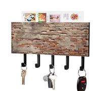 VstaDank Ancient Worn Brick Wall Key Holder for Wall Mount with 5 Hooks Decorative Key and Mail Holder Farmhouse Wall Hooks with Shelf PU Leather Key Rack with Mail Holders for Entryway Home