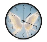 VstaDank Angel Wings Wall Clocks Exquisite Non-Ticking Silent Clock Modern Fashion Round Clocks Sturdy Simple Style Decor Clock for Bathroom Office Bedroom Living Room 10 in