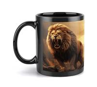 VstaDank Angry Roaring Lion Mugs for Men Women Modern Black Camper Mug Funny Ceramic Coffee Cup with Handle Novelty Cute Travel Cups & Tea Cups for Home Office Party 12 Oz