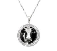 VstaDank Animal Funny Cow Head Black White Pendant Necklace Cute Delicate Disc Necklcace Alloy Choker Pendant Gifts for Women Fashion Crystal Diamond Jewelry for Party Date Christmas Anniversary, One
