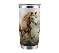 VstaDank Animals Embroidery Paintings Horses 20 Oz Tumbler Stainless Steel Double Wall Vacuum Insulated Mug Reusable Coffee Cups with Leakproof Lid Travel Car Thermal Cup for Hot/Ice Drinks