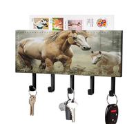 VstaDank Animals Embroidery Paintings Horses Key Holder for Wall Key Holder Wall Mount Adhesive with Mail Organizer Tray Adhesive Metal Key Rack with 5 Hooks Hanger PU Leather Key Hanger for Entryway