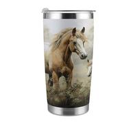 VstaDank Animals Embroidery Paintings Horses Tumbler Large Car Cup Coffee Cups with Leakproof Lid Stainless Steel Vacuum Insulated Tumbler Reusable Travel Mug Water Bottle for Hot&Ice Drinks 20 Oz