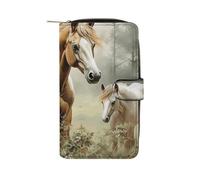 VstaDank Animals Embroidery Paintings Horses Wallet for Women Men Large Capacity Credit Card Holder,Multiple Card Slots Cute Clutch Wallet with Zip Slim PU Leather Long Wallets Bifold Travel Wallets