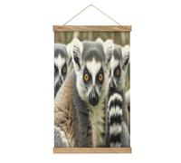VstaDank Animals Lemur Pattern Hanging Poster with Wooden Frame Modern Linen Hanging Painting Retro Style Wall Decor Art Painting for Living Room,Bedroom Decor Poster Frame 20.4x13.1inch