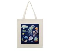 VstaDank Aquatic Sea Animal Canvas Tote Bag with Handles Extremely Sturdy Reusable Shopping Bag Lightweight Foldable Cotton Cloth Grocery Bags Magic Aesthetic Tote Bag for Women Travel
