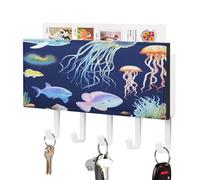 VstaDank Aquatic Sea Animal Key Holder for Wall Mount with 5 Hooks Decorative Key and Mail Holder Farmhouse Wall Hooks with Shelf PU Leather Key Rack with Mail Holders for Entryway Home