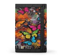 VstaDank Art Graffiti Butterflies Print Wallet for Men Extra Capacity Trifold Wallet Front Pocket Wallets with Magic Sticker Zipper Coin Pocket