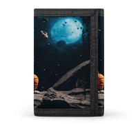VstaDank Astronaut Crashed on The Moon Wallet for Men Extra Capacity Trifold Wallet Front Pocket Wallets with Magic Sticker Zipper Coin Pocket