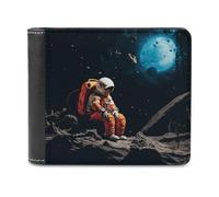 VstaDank Astronaut Crashed on The Moon Wallet Mens Bifold Wallet with Multiple Card Slots PU Leather Slim Billfold Minimalist Wallets