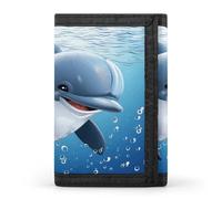 VstaDank Baby Dolphin Wallet for Men Extra Capacity Trifold Wallet Front Pocket Wallets with Magic Sticker Zipper Coin Pocket