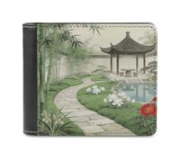 VstaDank Bamboo Paths, Pavilions And Ponds Leather Wallet for Men Bifold Wallet Stylish Slim Front Pocket Wallets Credit Card Holder Cash Purse