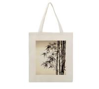 VstaDank Bamboo Tree Image Chinese Calligraphy Canvas Tote Bag Economical Cotton Tote Bags with Handle Lightweight Medium Reusable Grocery Shopping Cloth Bags Bridesmaids Totes for Women 16x13 Inch